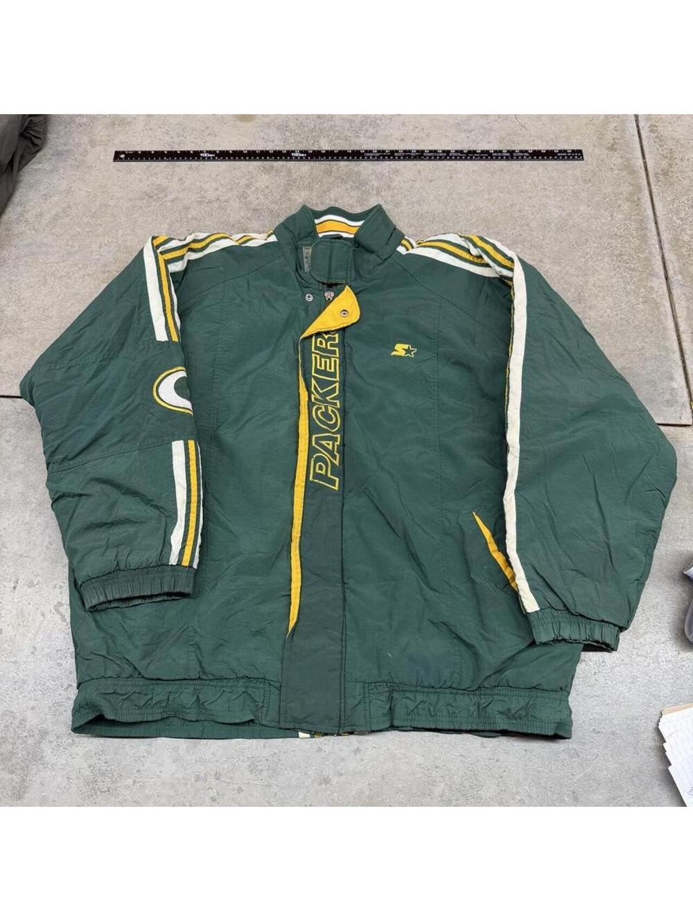 vintage green bay packers green starter zip up puffer jacket size xxl